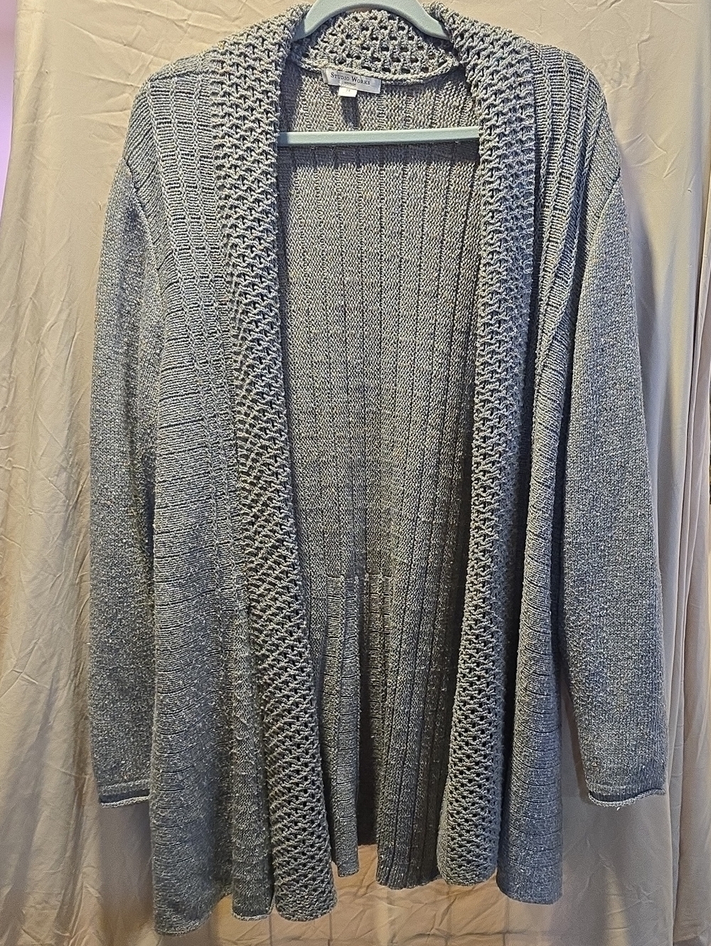 Studio Works Light Gray Open-Front Knit Cardigan